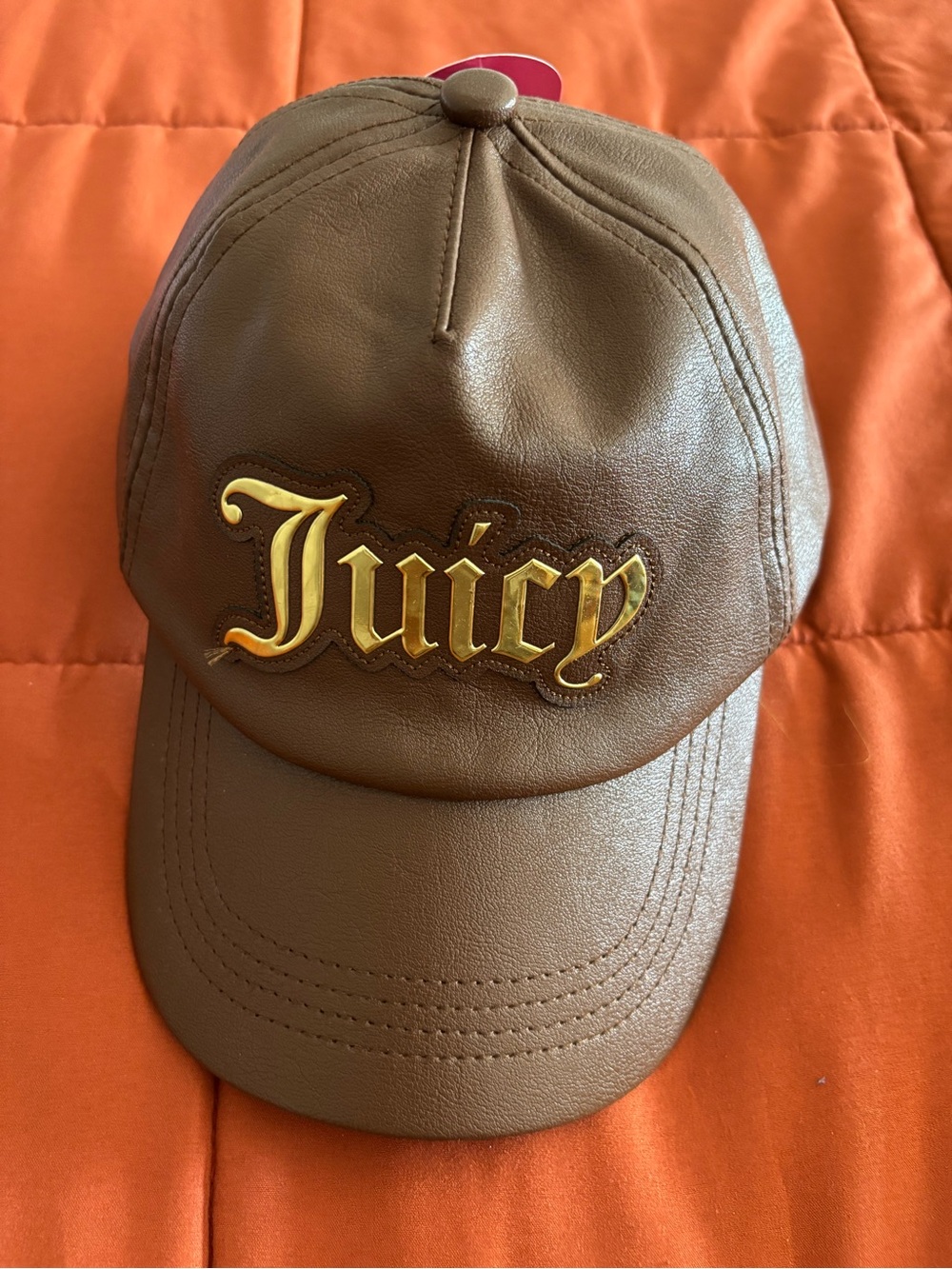 Juicy Couture Brown Faux Leather-Look Baseball Cap With Gold Detail Adjustable